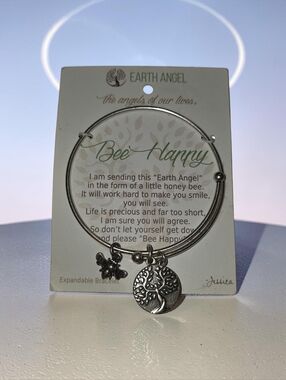 Earth Angel Expandable Bracelet Bee Happy Tree of Life Angel Wing Charms